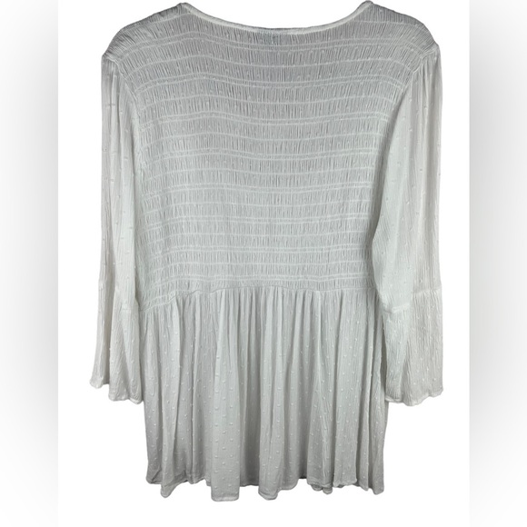 Torrid women’s white Babydoll Clip Dot Gauze With Crochet Detail casual Top 1X - Picture 4 of 7